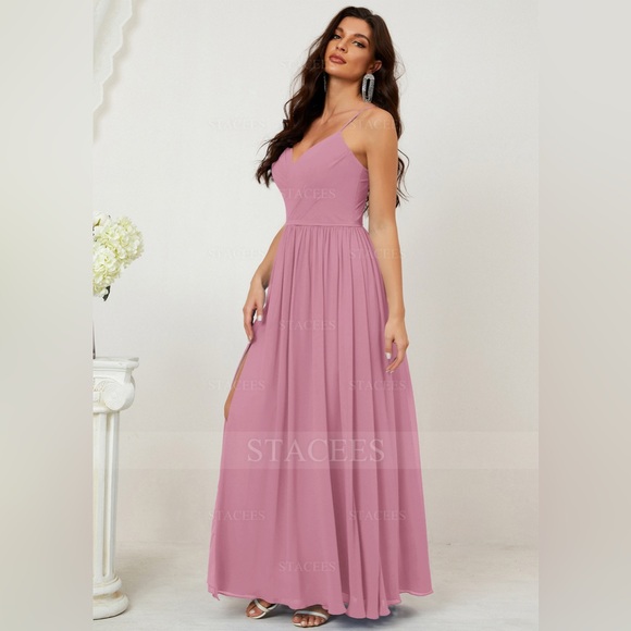 Chiffon Bridesmaid Dress in Mauve - Picture 4 of 6